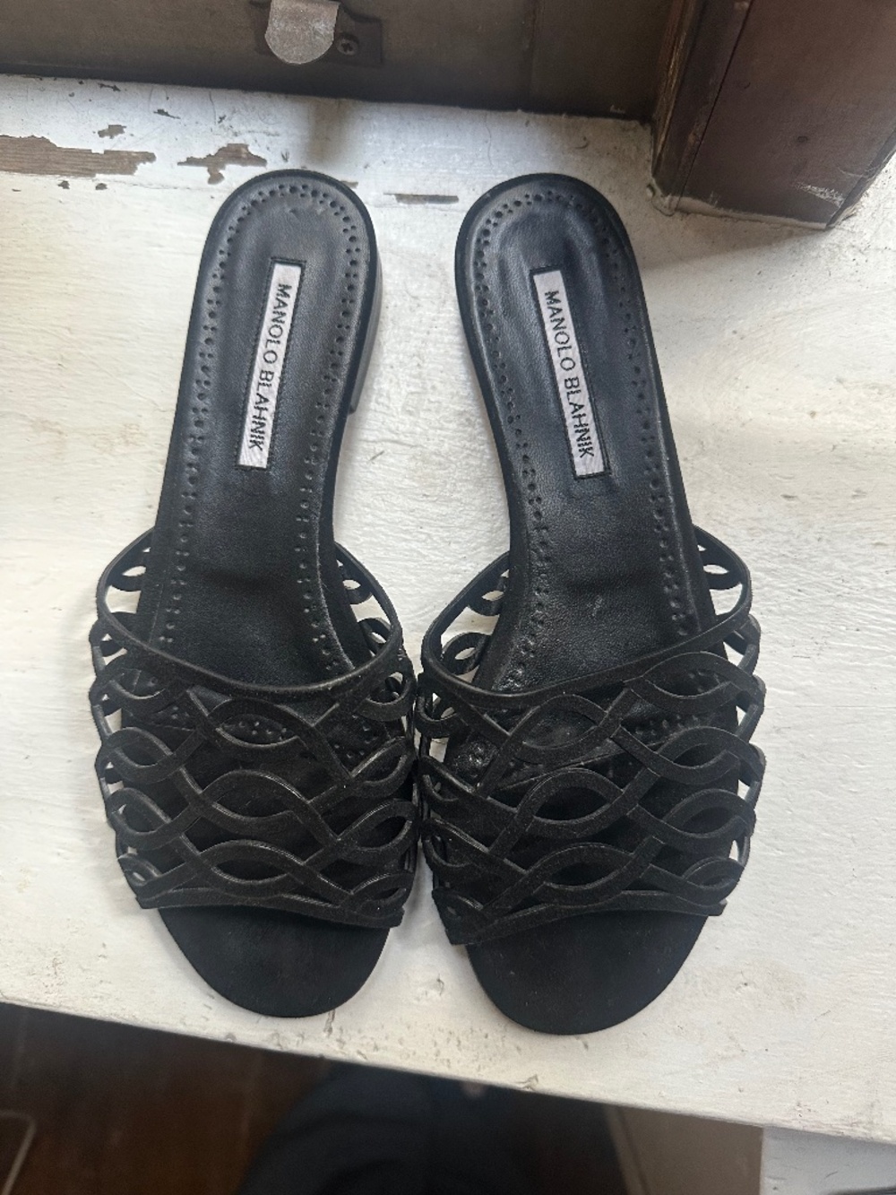 Manolo Blahnik black suede sandals